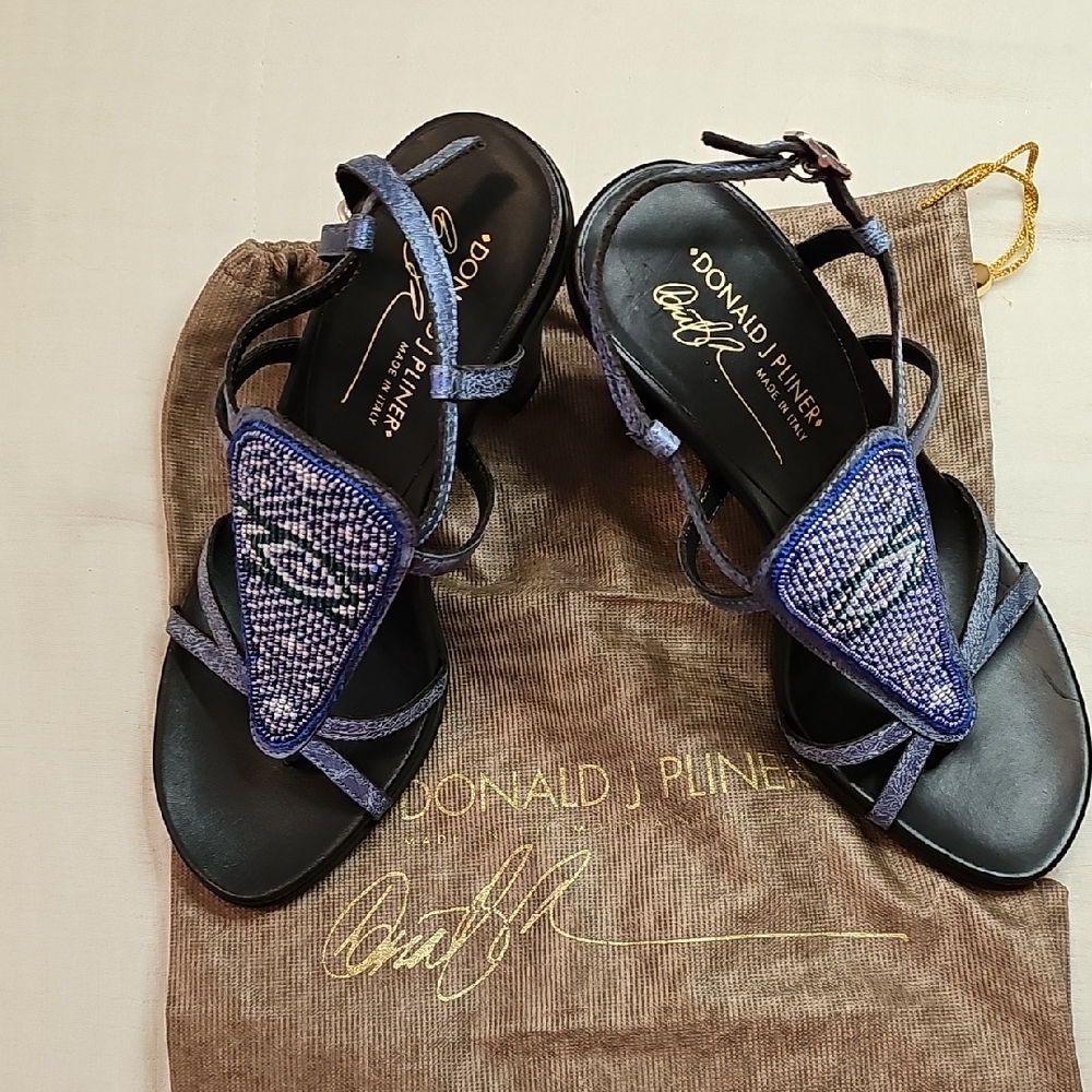 Donald J Pliner Blue Bohemian Beaded Heels Size 6